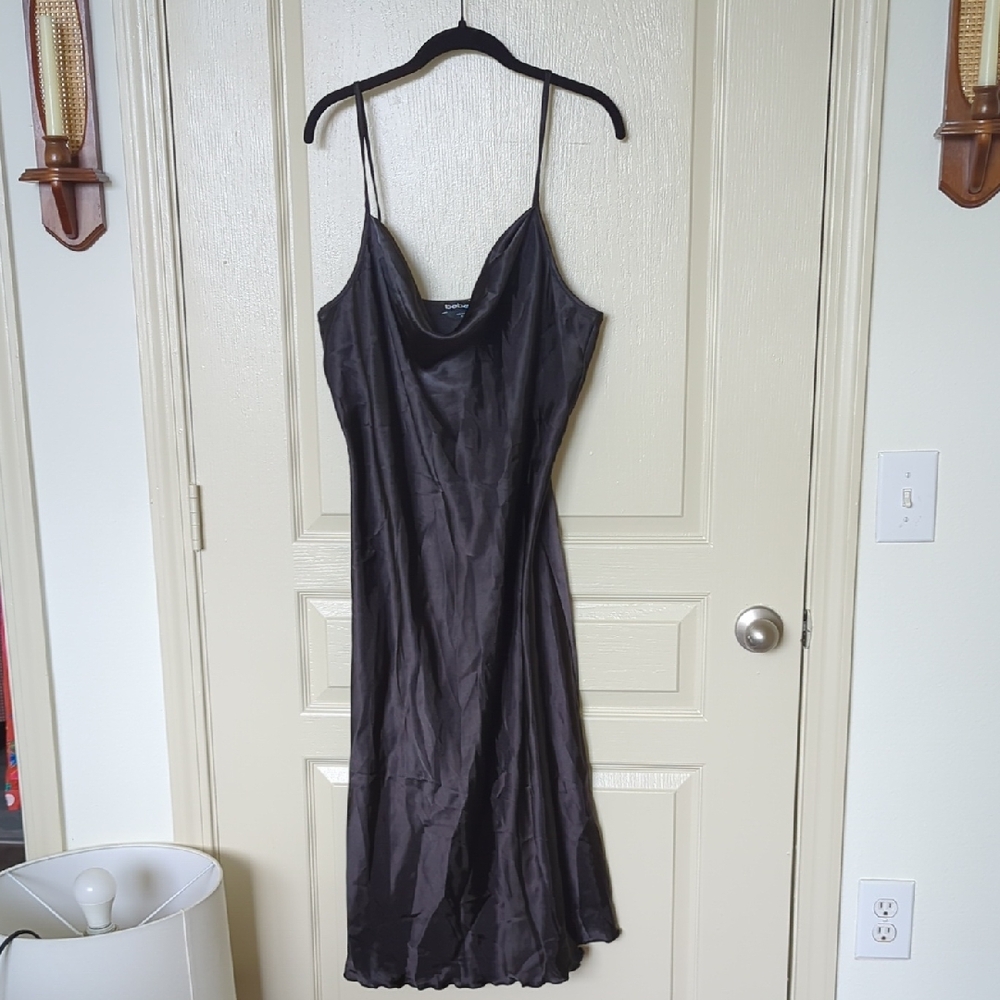 Bebe Black Satin Slip Dress